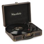 Audizio RP114W Briefcase Vinyl Record Player with Built-In Speakers - Retro Vinyl Turntable with Wood Finish - Portable Record Player with Speaker - Perfect for Vinyl Lovers