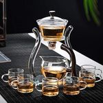 RORA Glass Teapot Set Glass Automatic Lazy Tea Set Magnetic Rotating Kungfu Heat-Resistant Teapot Suit (6 Tea Cups)