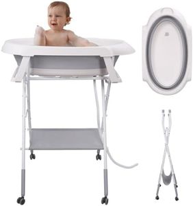 Sinbide Baignoire bebe avec support 79cm, baignoire pliable bébé transat de bain pour bebe, bain sécurisé et confortable pour nouveau-né sur pied