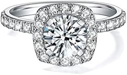 IMOLOVE Moissanite Halo Engagement Rings for Women Halo Rings for Women Wedding Promise Ring 1.4CT D Color VVS1 Clarity Round Cut Moissanite Ring in Sterling Silver plated with 18K White Gold-75