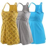 Manci Nursing Top, Pregnancy Breastfeeding Shirt Sleep Cami (Grey+Yellow+Bright Blue, Small)