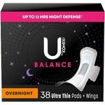 U by Kotex Balance Ultra Thin Overnight Pads with Wings, 38 count (Pack of 1)