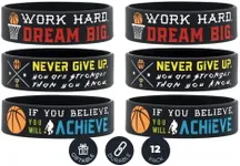 (6-pack) Motivational Basketball Wristbands - Basketball Gifts Jewelry Accessories for Basketball Players Team Awards Party Favors - Unisex for Men Women Youth Teen Girls Boys