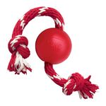 KONG Ball with Cotton Rope, Durable Natural Rubber Fetch Toy for Dogs, Extreme Bounce, Puncture Resistant, Cleans Teeth, Perfect for Fetch, Chew, Tug, Toss & Play, Perfect for Average Chewers, Small