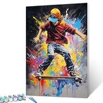 Doodle Inspired Skateboard Paint by Numbers Kits 16x20 inch Canvas Graffiti Street Art DIY Oil Painting for, Adults Beginner Extrem Sport Paintwork with Brushes Adventure Gift(Frameless)