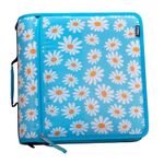 Case-it The Mighty Zip Tab Zipper Binder - 3 Inch O-Rings - 5 Color Tab Expanding File Folder - Multiple Pockets - 600 Sheet Capacity - Comes with Shoulder Strap - Light Blue Daisy D-146-P