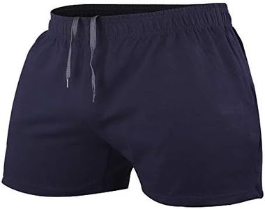 JEEING GEAR Men's Bodybuilding Workout Gym Shorts 3" Inseam Sports Cotton with Pocket Navy Blue Color Size M