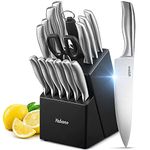 Knife Set, 16 Piece Kitchen Knifes Set with Block Wooden, German High-Carbon Stainless Steel Chef Knife, Steak Knives, Meat Scissors, Knife Sharpener by Yabano