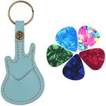 Adaskala Leather Guitar Picks Holder Case Bag Guitar Shape with Key Ring 5pcs Celluloid Guitar Picks String Instrument Accessories