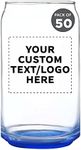 Custom Beer Can Glasses Set of 50, 16 oz. Pint Sized, Promotional Text, Logo, Soda Can Shape, Glassware, Blue