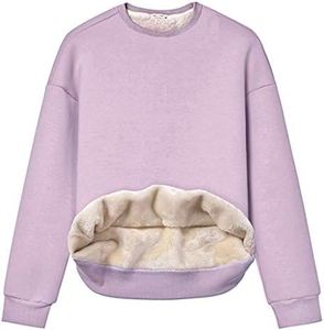 Gihuo Women's Winter Fleece Sherpa Lined Sweatshirt Crewneck Pullover Warm Heavyweight Long Sleeve Sweatshirt (02 Purple, Small)