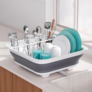 THANSTAR Collapsible Dish Drying Rack Portable Dinnerware Drainer Organizer for Kitchen RV Campers Travel Trailer Space Saving Kitchen Storage Tray