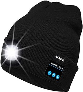 ATNKE Berretto Bluetooth con LED Illuminato, USB Ricaricabile Wireless Musicale Cappello da Corsa Ultra Bright 4 LED Impermeabile Lampada Uso per Sci Escursionismo Campeggio Ciclismo/Nero