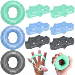 FitBeast Grip Strength Trainer, Finger Exerciser, Forearm Strengthener 9-Piece Kit, Hand Grip Strengthener Targeted Strength, Relief & Recovery (Green)