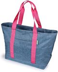 Creative Green Life Extra Large Tote Bag for Women or Men with Zipper – Everyday Bag for Work, School, gym, Shopping, Teachers, Nurses – Canvas Style Travel Bag, Weekender Overnight Bag (Blue/Pink)