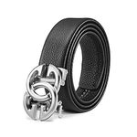 ARIMIA Fashion Mens Real Leather Ratchet Belt Black Adjustable Length Full Grain Soft Genuine Cowhide Strap 1.5 Inch Wide, Silver, Adjustable from 26" to 48" Waist