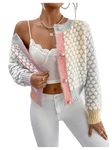 GORGLITTER Women's Button Up Colorful Cropped Cardigan Sweater Cute Long Sleeve Casual Knit Outwear, Pink and Blue, Small