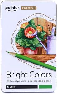 Pointer Premium Bright Colors Colored Pencils, 12 Vibrant Pre-Sharpened Pencils in Metal Tin Case – Smooth Coloring for School, Art, Drawing & Adult Coloring Books