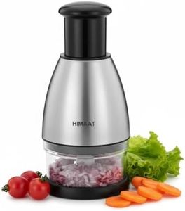 HIMAAT Hand Chopper for Vegetables, Quick Slice Manual Food Hand Dicer Chopper, Stainless Steel Garlic Mincer Home Essentials for Onions, Garlic, Nuts, Salads (Silver)
