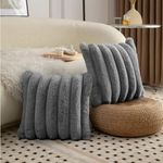 Amazon Brand – Umi Luxurious Plush Cushion Covers Set of 2, 16x16 Inch, Soft Faux Fur Decorative Cushion Covers for Sofa, Chair, Bed, and Bedroom - Ideal for Kids, Cozy - Grey