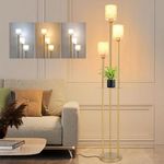 Winverty Modern Floor Lamps for Living Room, 3-Lights LED Floor Lamp with Shelves, Bedroom Standing Lamp with Fabric Shade and Foot Switch, 66" Tall Lamps for Bedroom Office