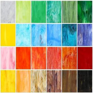 Treela 24 Pcs Stained Glass Sheets 4 x 6 Inch Variety Mosaic Glass Art Colored Glass Assorted Cathedral Glass for DIY Home Window Decoration Projects Supplies (Artistic Color)
