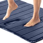 Gorilla Grip Premium Memory Foam Bath Rug, 30x20, Thick Soft Striped Bathroom Mat Rugs, Absorbent Mats, Machine Wash and Dry, Durable Backing, Luxurious Comfortable Carpets for Bathrooms, Navy Blue