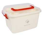 Gzsekken Medicine Storage Box,Plastic First Aid Box with Handle and Removable Tray, Lockable Medicine Organizer Box First Aid Box with Clear Lid Clip Locked- BPA Free,Red Handle L28 x W21 x H18cm