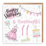 Hunts England - Granddaughter 11th Birthday Card - Happy Birthday - Granddaughter - 11 - Party Collection - Fun, Pink Dress, Cake Pretty Card