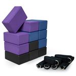 Sunshine Yoga 18 Pack Yoga Kit, 4" Yoga Blocks (12) and 8' Yoga Straps (6), Firm and Supportive 4" x 6" x 9" EVA Foam Yoga Brick, Adjustable Leg Stretching Strap With Anti-Slip D-Ring Buckle, Assorted