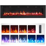FlameKo Wilton 60"/152cm Electric Fireplace, Wall Mounted, Recessed, 9 Colour Flame Effect, Media Wall Compatible, 900W - 1800W Heater, Remote Control