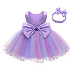 LZH Baby Girls Ruffle Lace Backless with Headwear,Bowknot Flower Dresses Pageant Party Wedding Purple