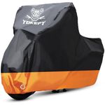 Tokept Motorcycle Cover, All-Season Waterproof Outdoor Sun Protection Fit up to 116 Inch Harley-Davidson Honda Suzuki Kawasaki Yamaha (XXXL Black&Orange)