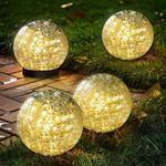 SyouHome Solar Garden Lights Outdoor Waterproof, 4 Pack 50 LEDs Cracked Glass Ball Light, Ground Landscape Garden Decor, Solar Globe Decorative for Pathway/Patio/Lawn/Yard (Warm White, 4.7")