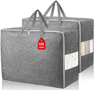 2Pack 105L Extra Large Storage Bags, Folding Moving Comforter Blanket Storage Bags Closet Organizers and Storage Containers for Clothes with Strong Handles&Zippers Clear Window for Bedding Pillow Grey