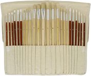 U.S. Art Supply 24-Piece Oil & Acrylic Artist Paint Brush Set with Long Handles, Canvas Brush Organizer Holder Roll-Up - Round, Flat Tips, Use for Painting Portraits, Canvas, Paper - Students, Adults