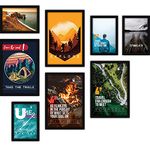 FATMUG Synthetic Framed Wall Paintings For Room Home Decor - Travel Posters Glass, Multicolour - Set Of 8