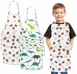 TOVLA JR. Kids Apron Set - 2-Pack Kid Apron with Pockets - Comfortable Cotton Child Apron - Colorful Childrens Aprons - Toddler Apron for Cooking, Baking, Painting - Fun Aprons for Girls, Boys 4-10