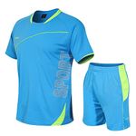 Gavena Kids Sport Shorts Sets Boys Football Training Suit Shorts and T-shirt Set School PE Tracksuit Mesh Sport Uniform Jersey Kit (Blue,4~5 Years)