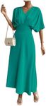 Floerns Women's V Neck Half Sleeve Ruched Cocktail Evening A Line Long Dress Teal Blue Medium