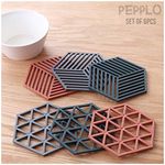 pepplo Trivet Mats,6 Pack Silicone Table Mats Heat Resistant Hot Pans Non-Slip Pot Holders Placemat for Bowl Dishes Kitchen Cooking Dining - Triangle & Line Mix