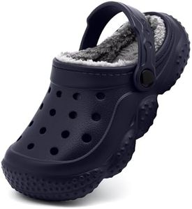 INMINPIN Kids Fur Lined Clogs Toddler Fuzzy Slippers, Dark Blue, 4-5C