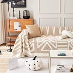 HANDONTIME Sofa Covers for Sectional Sofa Set Boho Couch Cover for Dogs Khaki Throw Couch Cover with Tassel Loveseat Covers Futon Cover L Shaped Cover Washable Chenille Couch Protector, 71" X134"