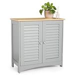 VonHaus Bathroom Storage Cabinet – Grey Bathroom Cupboard with Wood Effect Top - Freestanding Storage Cupboard with 2 Shutter Style Doors & 2 Internal Shelves - for Kitchen & Hallway – Shrewsbury