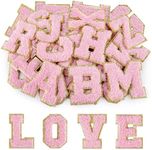 Morcheiong 26Pcs Self Adhesive Chenille Letter Patches A-Z, Iron on Letters for DIY Clothing, Fabric, Shoes, Bags (Light Pink)