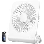 EasyAcc Small Desk Fan, Portable Battery Fan 2000 Capacity Battery 4 Speeds Strong Wind Ultra-Thin 220°Tilt Foldable Personal Fan Super Silent 25dB Mini Table Fan for Home Office Bedroom Outdoor-White