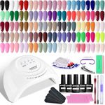 JODSONE 60 PCS Gel Nail Polish Kit with U V Light Base and Matte Glossy Top Coat Nail Gel Polish Soak off Manicure Accessory Tools Suitable for All Seasons