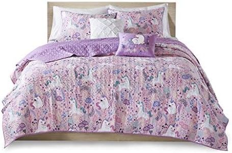 Urban Habitat Kids Reversible Cotton Quilt Set - Vibrant Fun, Playful Print, All Season Children Bedding Coverlet Bedspread, Decorative Pillow, Bedroom Décor, Full/Queen, Unicorn Pink 5 Piece