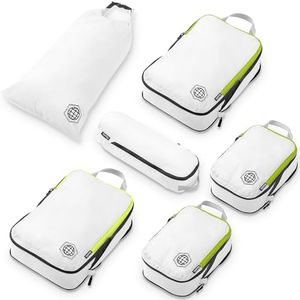 Compression Packing Cubes for Travel - Luggage and Backpack Organizer Packaging Cubes for Clothes (White and Green, 6 Piece Set), White/Green, 6Piece
