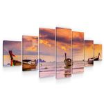 Startonight Large Canvas Wall Art Beach - Boats on the Morning Ocean - Huge Framed Modern Set of 7 Panels 100 x 240 cm